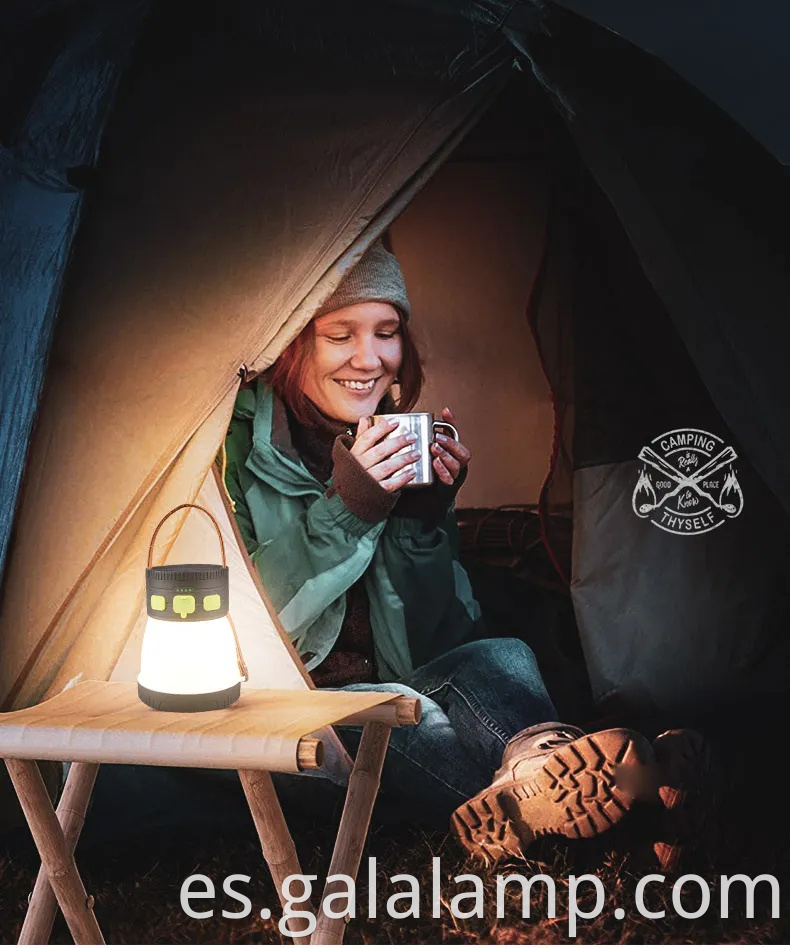 Linterera para acampar recargable solar de peso ultraligero con cargador de teléfono